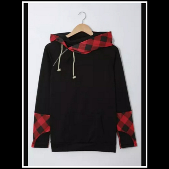 βΌοΈCLEARANCE PRICE FIRMβΌοΈHPπ β€π€Red Plaid Thumb Hole Hoodieπ€β€ - Picture 3 of 6